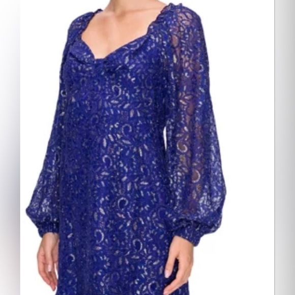 Revolve | Endless Rose Balloon Sleeve Embroidered Lace Blue Violet/Silver Mini - Picture 3 of 11